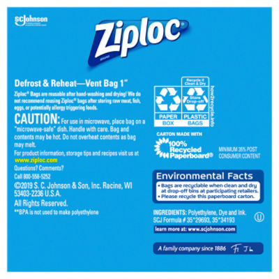 Ziploc Brand Freezer Bags with Grip 'n Seal Technology, Gallon, 20 Count