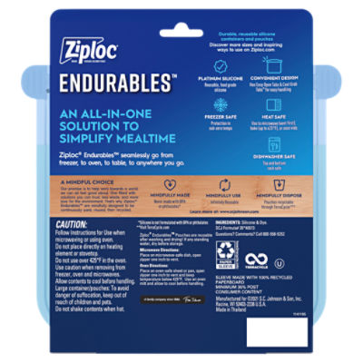 Ziploc Endurables Small Container, 2 cups, Wide Base With Feet, Reusable  Silicone, From Freezer, to Oven, to Table, 2 Pack 