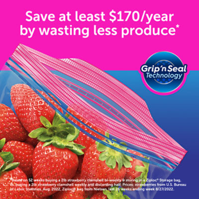 Ziploc® Brand Storage Bags with Stay Open Design, Gallon, 42 Bags, Microwave Safe, BPA Free