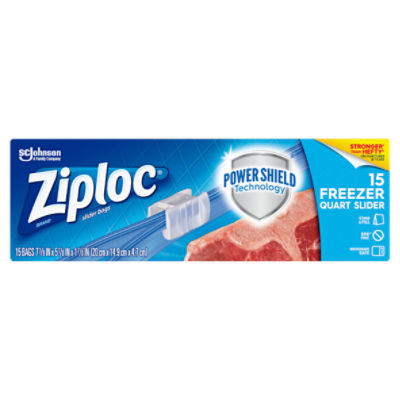 Ziploc Freezer Bags, BPA-free Plastic Quart Size with Power Shield Technology - 15 Count