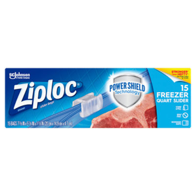 Ziploc Freezer Bags, BPA-free Plastic Quart Size with Power Shield Technology - 15 Count, 15 Each