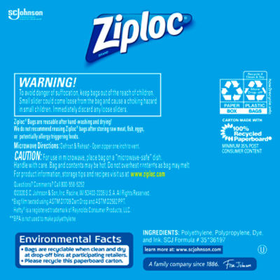 Ziploc Quart Food Storage Slider Freezer Bags, Power Shield Technology for  More Durability, 34 Count