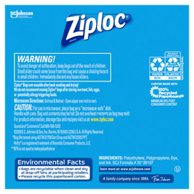 Ziploc Slider Storage Bags Gallon With Power Shield Technology