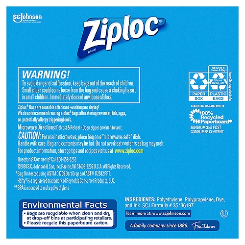 Ziploc® Brand Slider Freezer Bags with Power Shield Technology, Gallon, 10  Count