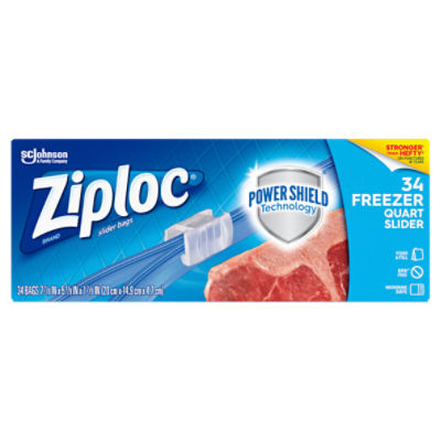 Ziploc Freezer Bags, BPA-free Plastic Quart Size with Power Shield Technology - 34 Count