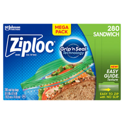 Ziploc® Brand Sandwich Bags with New EasyGuide™ Texture, Plastic Sandwich Bags, 280 Count