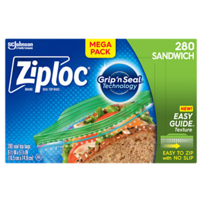 Ziploc® Brand Sandwich Bags with New EasyGuide™ Texture, Plastic Sandwich Bags, 280 Count