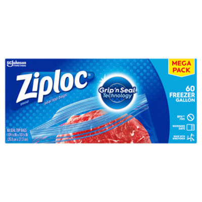 Ziploc Brand Freezer Bags Mega Pack, Gallon, 60 Count