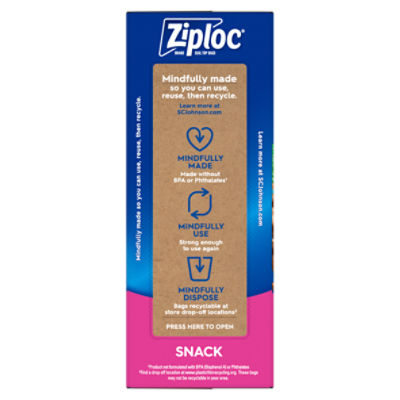 Ziploc Snack Bags, Storage Bags for On the Go Freshness, Grip 'n Seal  Technology for Easier Grip, Open, and Close, 90 Count (Pack of 3)