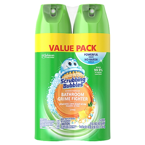 Scrubbing Bubbles Bathroom Grime Fighter Disinfectant Spray (1 Aerosol Spray) Citrus 20 oz (2 pack)