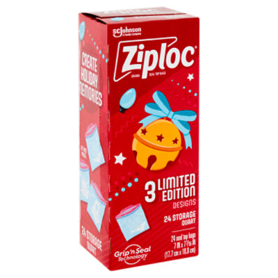 Ziploc Limited Edt Holiday Slider Storage Bags Red Quart, 20 each