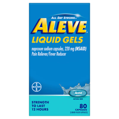 Aleve All Day Strong Liquid Gel Capsules, 220 mg, 80 count, 80 Each