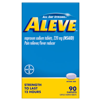 Aleve All Day Strong Naproxen Sodium Tablets, 220 mg, 90 count, 90 Each