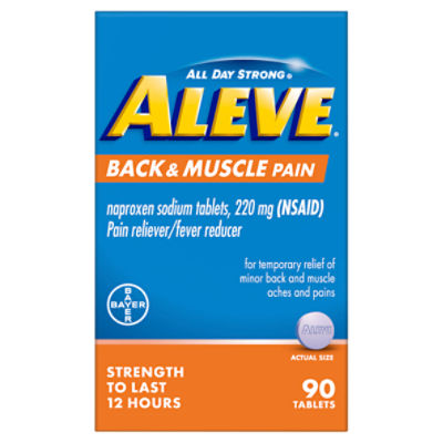 Aleve All Day Strong Back & Muscle Pain Tablets, 220 mg, 90 count, 90 Each