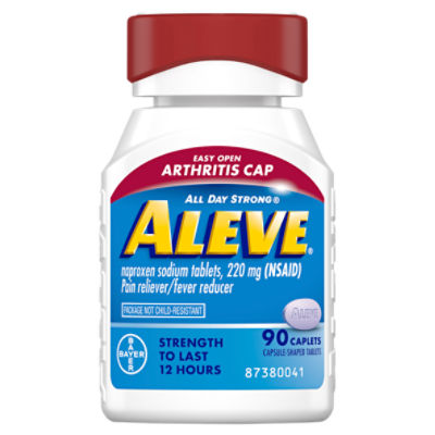 Aleve All Day Strong Naproxen Sodium Tablets, 220 mg, 90 count, 90 Each