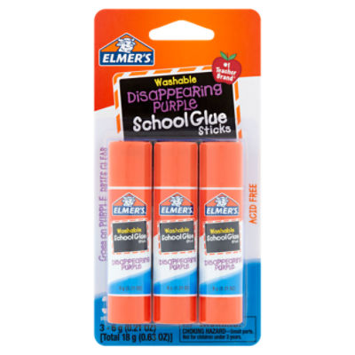 Elmer's Washable Disappearing Purple School Glue Sticks, 0.21 oz, 3 count