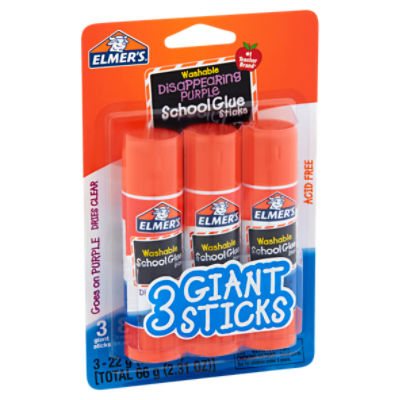 Elmer's Washable School Glue Sticks, Disappearing Purple - 3 pack, 0.77 oz each