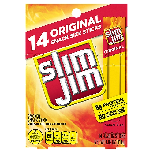 Slim Jim Original Smoked Snack Stick, 0.28 oz, 14 count