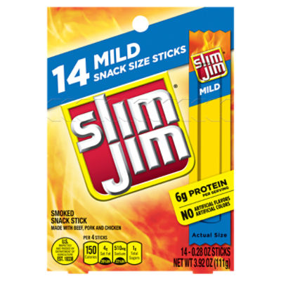 Slim Jim Mild Smoked Snack Stick Snack Size, 0.28 oz, 14 count, 3.92 Ounce