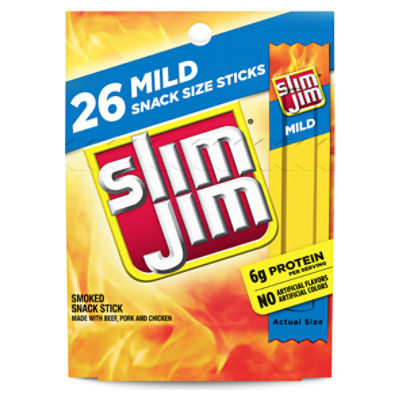 Slim Jim Mild Smoked Snack Sticks, 0.28 oz, 26 count