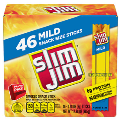 Slim Jim Snack-Sized Smoked Meat Stick, Mild Flavor, 0.28-oz. Stick 46-Count