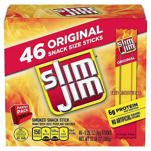 Slim Jim Original Smoked Snack Stick Pantry Pack, 0.28 oz, 46 count