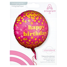 Anagram Holographic Pink Standard, Decorative Balloon, 1 Each