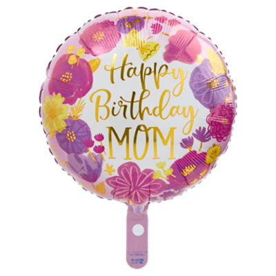 Happy Birthday Mom Standard Round Decorative Balloon, 17 in, 1 count