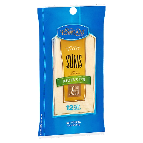 Haolam Slims Muenster Natural Cheese Ultra Slim Slices, 12 count, 6 oz