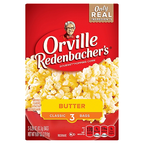 Orville Redenbacher's Butter Popcorn, Classic Bag, 3-Count
Orville Redenbacher's Butter Microwave Popcorn pops up in minutes and has the perfect balance of butter flavor and salt. Orville Redenbacher's Butter Popcorn has 0 grams of trans fat and 100% whole-grain gourmet popcorn per serving. Enjoy a delicious popcorn snack that's ready in minutes.

Gourmet® Popping Corn