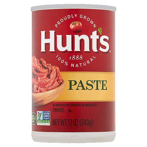 Hunt's Tomato Paste, 12 oz
Great Taste
Our paste starts with tomatoes that are vine ripened and picked at the peak of ripeness, because we know great tasting meals start with great ingredients.
Cook confidently!