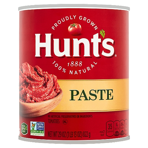 Hunt's Tomato Paste, 29 oz
Great Taste
Our paste starts with tomatoes that are vine ripened & picked at the peak of ripeness, because we know great tasting meals start with great ingredients.
Cook confidently!