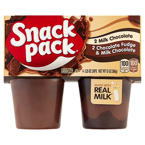 Snack Pack Milk Chocolate and Chocolate Fudge & Milk Chocolate Pudding, 3.25 oz, 4 count