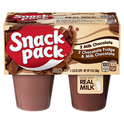 Snack Pack Milk Chocolate and Chocolate Fudge & Milk Chocolate Pudding, 3.25 oz, 4 count