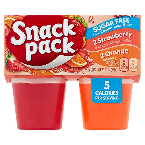 Snack Pack Sugar Free Strawberry and Orange Juicy Gels, 3.25 oz, 4 count