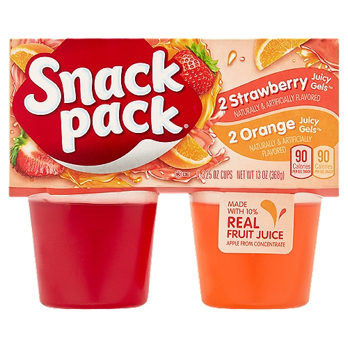 Snack Pack Strawberry and Orange Juicy Gels, 3.25 oz, 4 count