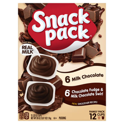 Snack Pack Milk Chocolate and Chocolate Fudge & Milk Chocolate Swirl Pudding, 3.25 oz, 12 count, 39 Ounce