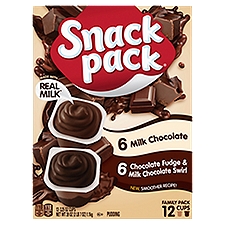 Snack Pack Milk Chocolate and Chocolate Fudge & Milk Chocolate Swirl Pudding, 3.25 oz, 12 count, 39 Ounce