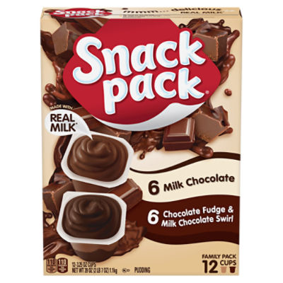 Snack Pack Milk Chocolate and Chocolate Fudge & Milk Chocolate Swirl Pudding, 3.25 oz, 12 count