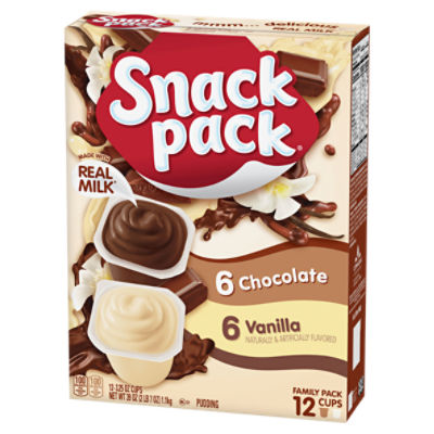 Snack Pack Chocolate and Vanilla Pudding Family Pack, 3.25 oz, 12