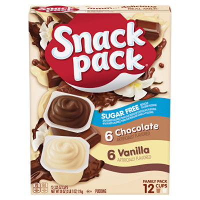 Snack Pack Sugar Free Chocolate and Vanilla Pudding Family Pack, 3.25 oz, 12 count