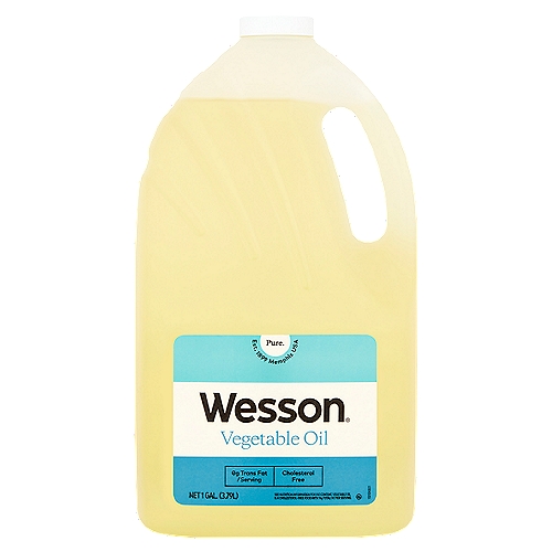 Pure Wesson Vegetable Oil, 1 gal
Great, versatile all-purpose oil
Pure Wesson Vegetable Oil is the perfect all-purpose cooking and baking vegetable oil.
Wesson Vegetable Oil can be used for baking or frying and has a light taste that lets your cooking flavors shine through.