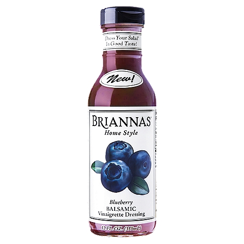 Briannas Home Style Blueberry Balsamic Vinaigrette Dressing, 12 fl oz
Providing a sweetness from plump blueberries and a tartness from Balsamic Vinegar of Modena, BRIANNAS Blueberry Balsamic Vinaigrette adds a subtle twist to fruit salad, makes mixed greens and grilled chicken pop, and doubles as a tasty condiment on a toasted brie and turkey sandwich. The true-blue dressing also serves as a unique marinade for beef or salmon or a delicious glaze for roasted Brussels sprouts.