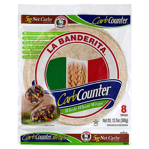 La Banderita CarbCounter Whole Wheat Wraps Tortillas, 8 count, 12.7 oz