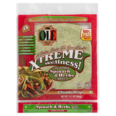 Olé Mexican Foods Xtreme Wellness! Spinach & Herbs Tortilla Wraps, 8 count, 12.7 oz