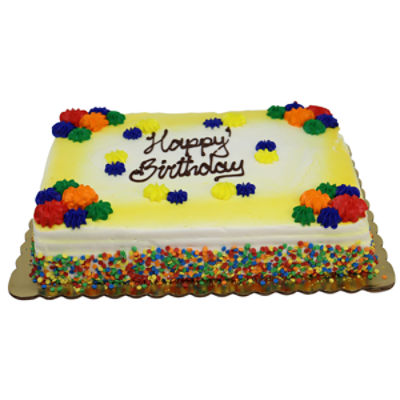 1/4 Sheet Cake - Rainbow Happy Birthday, Chocolate Cream Filled, Yellow Cake