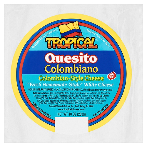 Tropical Colombian-Style Cheese, 10 oz
Authentic Colombian Style®

"Fresh Homemade-Style" White Cheese