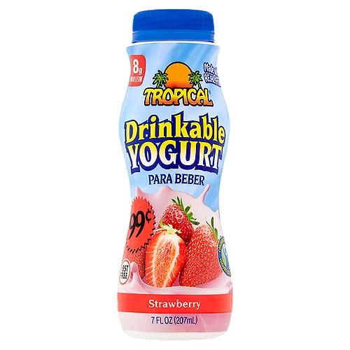 Tropical Strawberry Drinkable Yogurt, 7 fl oz
Sweet and mild in taste, this drinkable yogurt is made with real fruit, grade A milk and natural ingredients that provide a nutritious and refreshing drink.

Contains active yogurt cultures: S. thermophilus & L. bulgaricus.