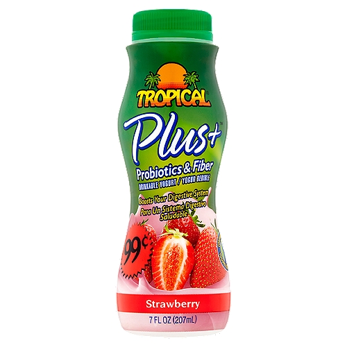 Tropical Plus+ Probiotics & Fiber Strawberry Drinkable Yogurt, 7 fl oz
Did you know?
Plus has a custom blend of Lactobacillus acidophilus with other probiotics (HOWARU® Dophilus) and prebiotic fiber.
This custom blend has been clinically proven to boost your body's natural digestive system.

Contains Active Yogurt Cultures: S. thermophilus, L. bulgaricus and Lactobacillus acidophilus.