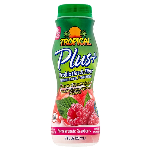 Tropical Plus+ Probiotics & Fiber Pomegranate Raspberry Drinkable Yogurt, 7 fl oz
Did you know?
Plus has a custom blend of Lactobacillus acidophilus with other probiotics (HOWARU® Dophilus) and prebiotic fiber.
This custom blend has been clinically proven to boost your body's natural digestive system.

Contains Active Yogurt Cultures: S. thermophilus, L. bulgaricus and Lactobacillus acidophilus.